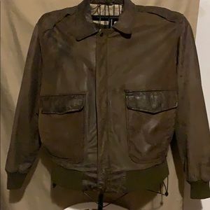 Brown leather lined bomber jacket
